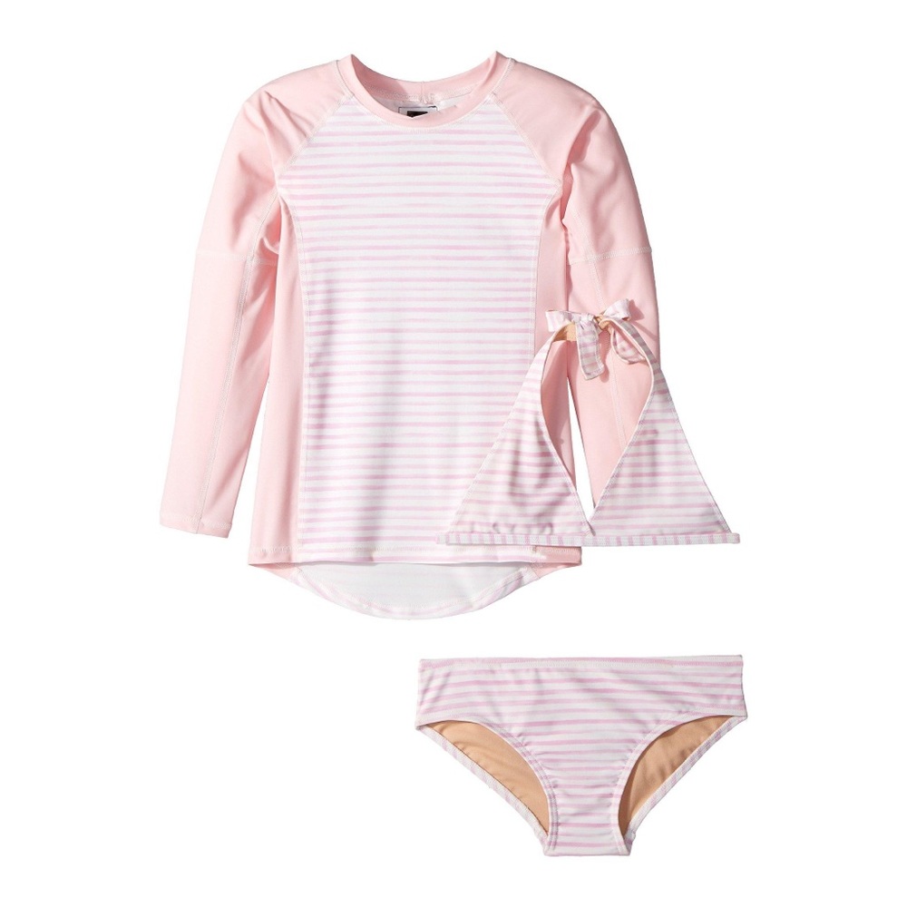 Toobydoo Girls Pink Striped Bikini Rashguard Set